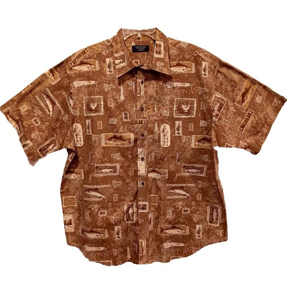 Roundtree Yorke Mens XL Fly-Fishing All Over Print Button Up Shirt - Picture 13 of 14